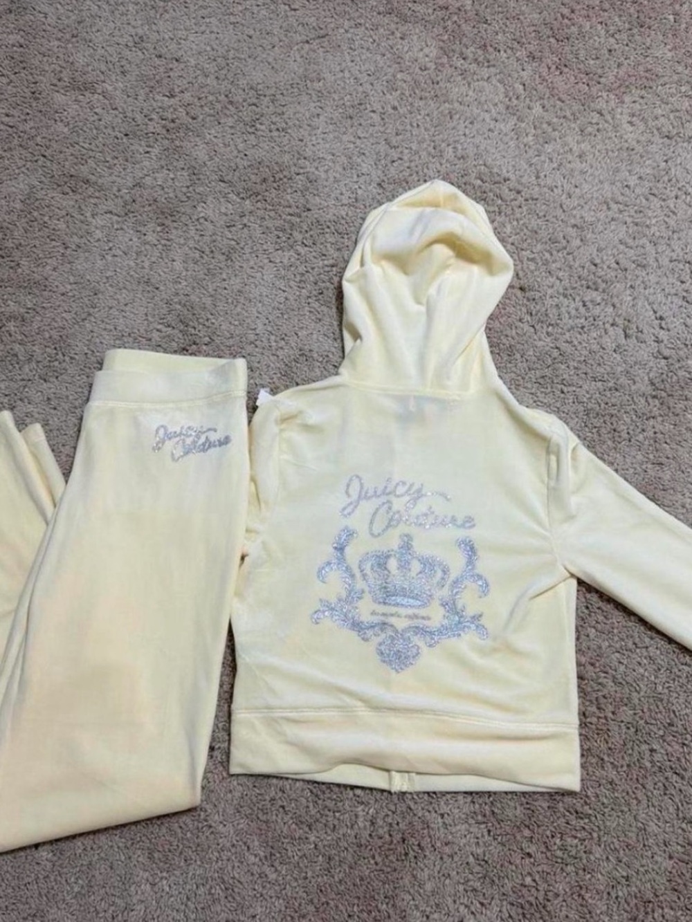 Juicy Couture Pale Yellow Velour Hoodie & Joggers